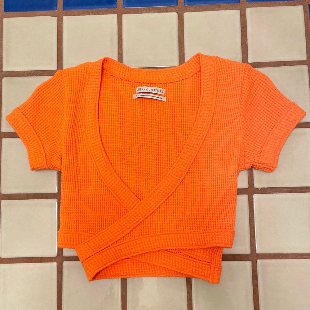 Orange Waffle Wrap Top